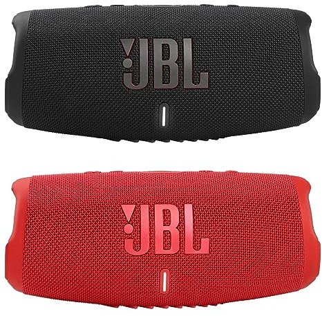 JBL Charge 5 Tragbarer, wasserdichter Bluetooth-Lautsprecher mit Powerbank – Paar (Schwarz/Rot)
