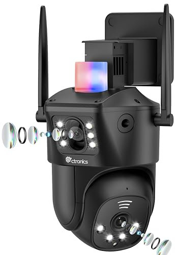 Ctronics 【2-in-1】 Telecamera con Doppio Obiettivo, WiFi 2,4/5GHz, Auto-Tracking, Rilevamento Umano, Controllo tramite Telefono/PC, Visione Notturna a Colori, 24/7 Archiviazione su Cloud/128GB TF