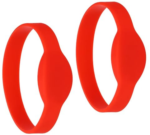 PATIKIL RFID Silikon Armbänder 2 Pack 13.56MHZ IC Näherungskarte Armband Wasserdicht Ausweis Armbänder Tür Zugang Kontrolle für Schwimmbad Badezentrum Rot