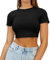AirMood Womens Crop Summer Tee Tops Short Sleeve Casual Cropped Tshirt (Black,S)