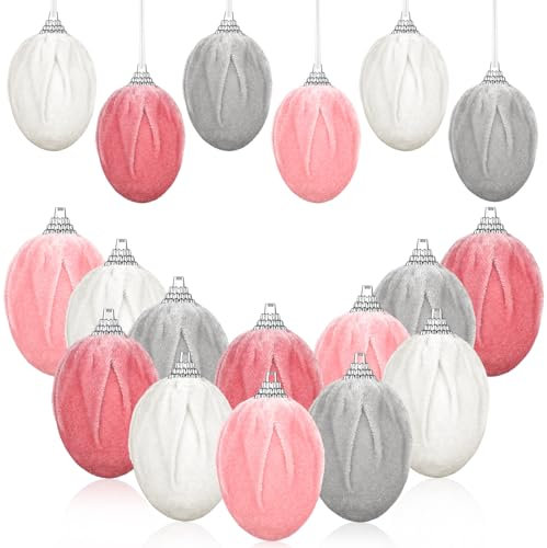 Yuxung Oster-Dekorationen, Ostereier zum Aufhängen, für Baum, bunte Eier, Frühling, dekorative hängende Ornamente für Zuhause, Ostern, Party, Schule, Bürobedarf (elegante Farbe, Samt)