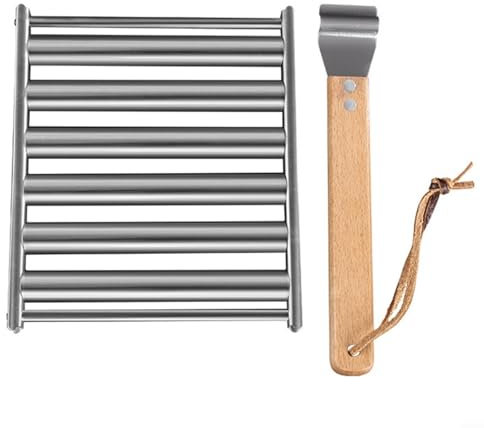 DAZZLEEX Edelstahl-Hot-Dog-Rack mit abnehmbarem Rollrost mit Holzgriff für den Einsatz auf verschiedenen Arten von Grills