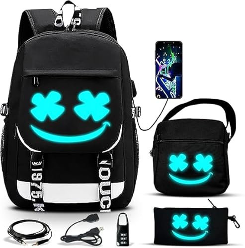GRENDS 3in1 Rucksack Jungen Schulrucksack Teenager Mädchen Schulranzen Jugendliche Coole Schule Daypacks Kinder Reflektierender Schultasche Outdoor Groß Wasserdicht Ranzen Schultertaschen Set (Blau)