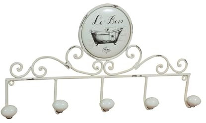 Biscottini Appendiabiti da parete 49x27x7 cm - Attaccapanni da muro in ferro - 5 ganci appendiabiti shabby chic - Appendiabiti ingresso