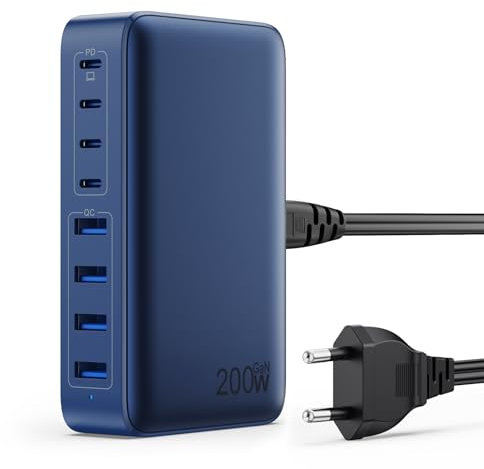 200W Chargeur USB C, Chargeur Rapide avec GaN III Tech, 8 Ports PD QC PPS Prise Multiple, 65W Adaptateur Chargeur Laptop Compatible avec MacBook Pro/Air Laptop, iPhone, iPad Pro, Galaxy, SteamDeck