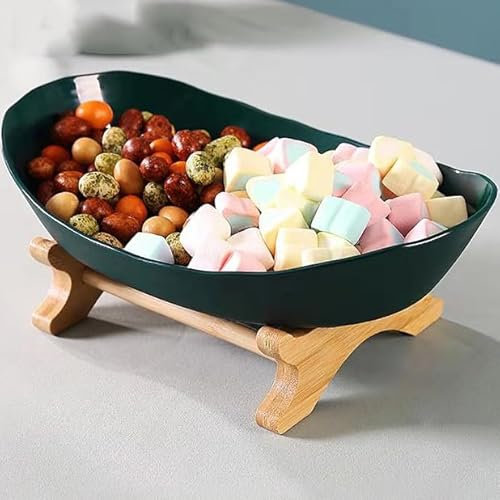 ZAIED Bols Fruits avec Grille Bambou Naturel,Panier Fruits en Bois,Bols Fruits sur Le Support pour Le Dessert,Les Fruits,Les LéGumes,La Cuisine,L'Assiette,Le Stockage Nourriture,Vert,1 Tier
