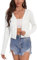 Irevial Boléro Femme Cardigan Tricoté à Manches Longues Gilet Court avec Boutons Col en V Chic et Décontracté