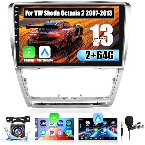 Inefala Autoradio per VW Skoda Octavia 2 (2007-2013) Android 15 (2+64GB) 10,1 Pollici Car Radio con Wireless CarPlay Android Auto GPS Bluetooth WIFI FM RDS Comandi al Volante Telecamera Posteriore