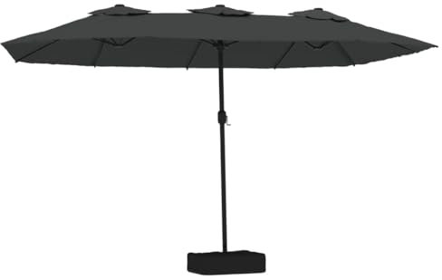 vidaXL Doppelsonnenschirm, Sonnenschirm mit LEDs Eisenmast, Gartenschirm mit Kurbel Sonnenschirmständer, Marktschirm Strandschirm UV-Schutz, Anthrazit