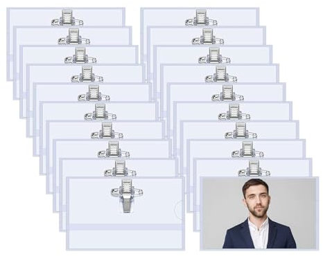 Namensschilder, Namensschilder für Kleidung, 20 Stück Transparent Ausweishülle, Transparent 90 * 56mm Namensschilder für Kleidung Namenschilderhülle mit Clip, für Büro Schule