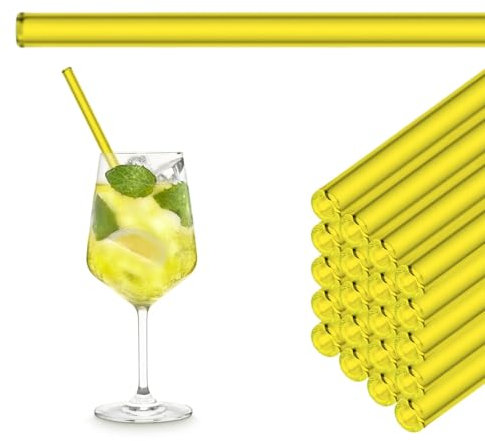 Halm Neon Yellow Glass Drinking Straws Reusable Sippers - 50 Pieces Straight 20 cm for Catering, Eatery, Pub, Coffee Shop, Inn - Dishwasher Safe - Glass Sippers