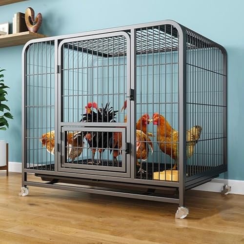 Kaninchenstall für Draußen, Hühnerstall Aus Metall mit Ausziehbarem Tablett und Beweglichen Rädern, Meerschweinchenkäfig für Kleintierigel(Black,95 * 65 * 85CM)