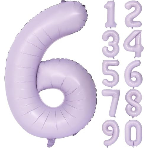 Lila Luftballon 40 Zoll Flieder Zahlenballon Groß Helles Lila Luftballon 6 Hell Lila Geburtstag Ballon lila Folienballon Zahl 6 Helium Ballon 6 Mädchen Jungen Geburtstagsdeko Jubiläum Party Deko
