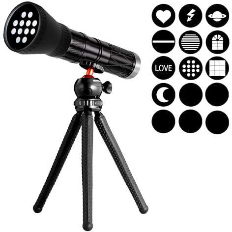 NiceVeedi Kit d'éclairage portable 4 couleurs avec 15 filtres GOBO et trépied, lampe de poche rechargeable 6000 mAh avec diffusion, éclairage zoomable pour enregistrement vidéo/coucher de soleil