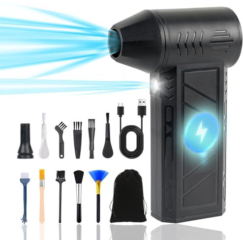 Aire Comprimido Limpieza PC, 130000 RPM Aire Comprimido Eléctrico, 4 Velocidades Ajustables, Soplador de Polvo Eléctrico con Luz Auxiliar LED, USB Recargable, para Limpiar PC, Sofá, Teclado, Coche