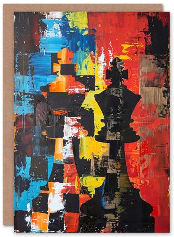 Artery8 Chess King Pieces Colourful Abstract Painting Blank For Him Or Her Art Birthday Card