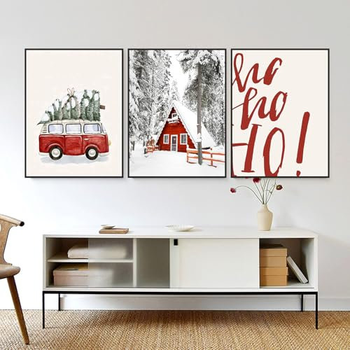 champracer 3er Weihnachts-Poster Set, Moderne Premium Wandbilder, Deko Wandposter Ohne Rahmen, Wandbilder für Wohnzimmer Schlafzimmer Weihnachten, Winter, Schnee, Weihnachtszeit (21x30 cm)