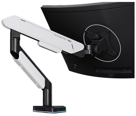Monitor Stand Arm- Single Monitor Mount Arm, Supports 17-42 Screens and 33 lbs, Adjustable Gas Spring Mount with 31 RGB Lighting Modes and USB Port, C-Clamp & Grommet Monitor Arm(White)