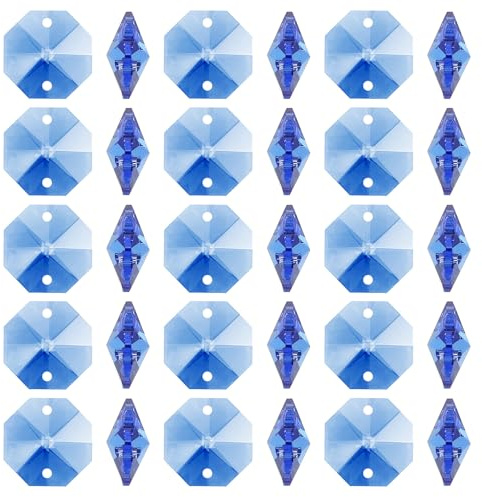 PATIKIL K9 Kristall Oktagon Perlen 2 Löcher Anhänger, 100 Stück 14mm Kronleuchter Prismen Teile Ornamente Hängende Perlen für DIY Kunsthandwerk Dekoration, Blau