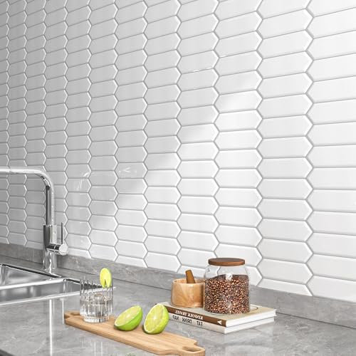 Decotalk Sechseck Fliesenaufkleber Weiß 30.5x30.5cm/3 Stück 3D Selbstklebende Fliesen Klebefliesen für Küche Badezimmer Wandfliesen Küchenrückwand Selbstklebende Fliesen Weiß Wandfliesen Aufkleber