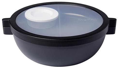Mepal Basic bento lunch bowl Vita, Multi-Compartment, Extra dressing container and tray, Bento box, Salad lunch box, 1500 ml, Nordic black