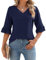 IECCP Women's Blouses & Shirts, Womens Summer Top Casual V Neck 3/4 Sleeve Tops Longline Blouse Office Work Tunic Tops for Women UK Tops Navy XL