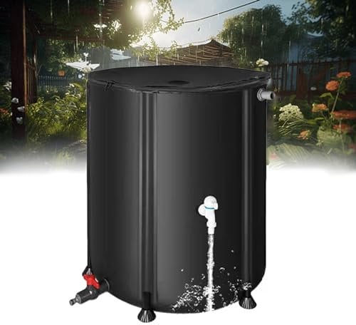 Foldable Rain Barrel with Stand and Tap 250L Rain Water Collector Kit for Garden Zipper Cover Included Black 60x88cm