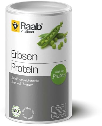 Raab® Bio Erbsenprotein Pulver (400 g) | Reines Proteinpulver mit 80 % Eiweiß – veganes Eiweißpulver mit Eisen & Phosphor – ohne Zuckerzusatz - Vegan