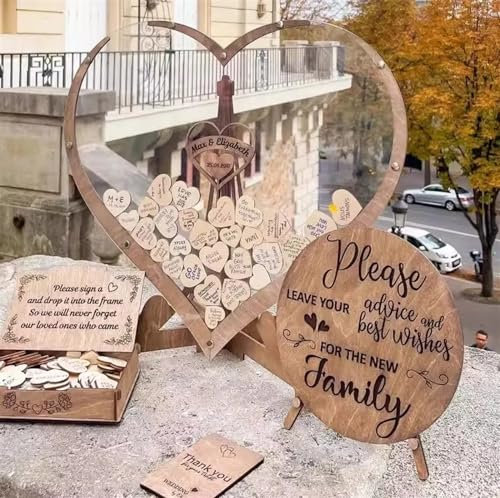 CYMMIYT Wedding Card Box Wedding Box Tree Wedding Tree Guestbook Guest Book Decoration Sign in Tree-shaped Wooden Card Box(Heart set,60 small hearts)