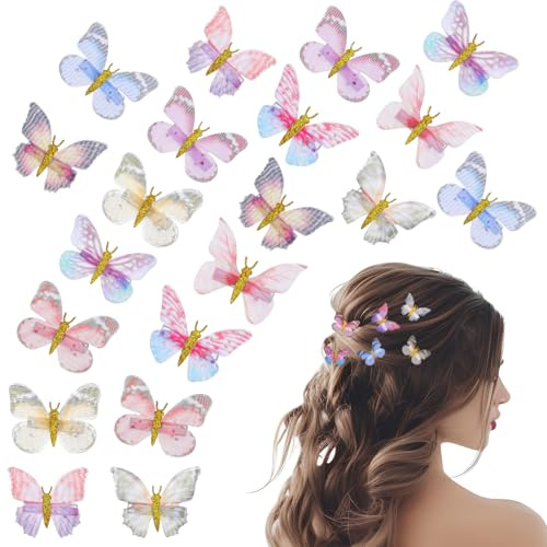 Ymapinc 20 Stück Schmetterlings Haarspangen Damen | Bunte Schmetterling Haarklammern Kawaii Haarschmuck Mädchen für Hochzeiten, Partys, Abschlussbälle und den Alltag