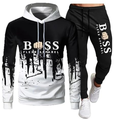 RUMAOZIA Tracksuit Set Men Regular Fit Sports Suit 2-Piece Jogging Suit Hip Hop Streetwear Teenager Sportswear Winter Padded Tracksuit with Hoodie and Jogging Pants Sports Suit, Z01 White, XXL