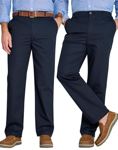 Men's Cotton Chino Trousers (Pack of 2) Durable and Practical Stretch Fabric Pants with Stain and Water-Resistance Navy 44W / 29L