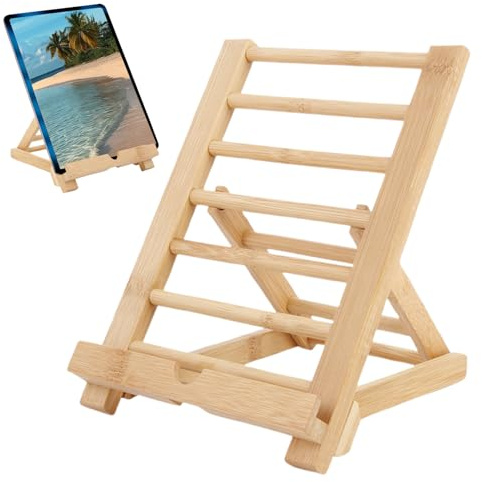 Weqizuerqi 24,8 x 18,5 x 5,3 cm - Support de tablette en bois réglable - Support de lecture avec trou de charge - Ergonomique pour moniteur, ordinateur portable, tablette, téléphone
