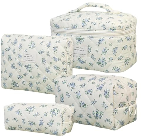 4er Set Kosmetiktasche Damen mit Blumenmuster, Große Kulturtasche & Make Up Tasche, Tragbare Schminktasche Kulturbeutel wasserdicht für Frauen & Mädchen Ideal für Alltag und Reisen