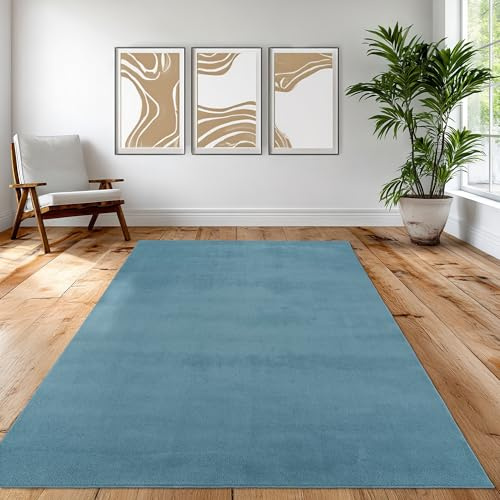 Teppich-Traum Moderner Teppich Weich Waschbar Uni Türkis 160x220 cm | Weich und pflegeleicht, bis 30 °C waschbar, robust, langlebig, formstabil, OEKO-TEX geprüft, Wohn-, Schlaf- & Jugendzimmer