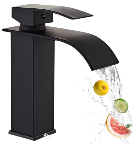 Robinet de Salle de Bain Noir : Robinet Cascade, Mitigeur de Lavabo, Mitigeur pour Lavabo de Salle de Bain Eau Froide et Chaude, Mélangeur Monocommande Noir
