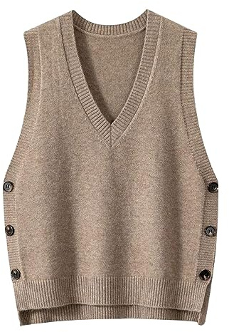YOSUWOAI Pullunder Damen Locker Strickweste Herbst V Ausschnitt Pullover Vest Ärmellos Winterweste Warm Strickpullunder Weich Sweater mit Seitlichen Knöpfen Elegant Knitted Shirt