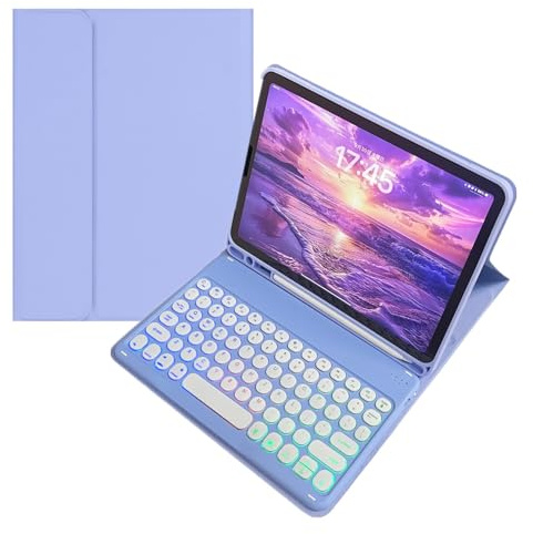 kaidisen Funda con teclado retroiluminado arcoíris para iPad Mini de 5ª generación/Mini 4, 7 colores retroiluminados, teclado extraíble, color morado