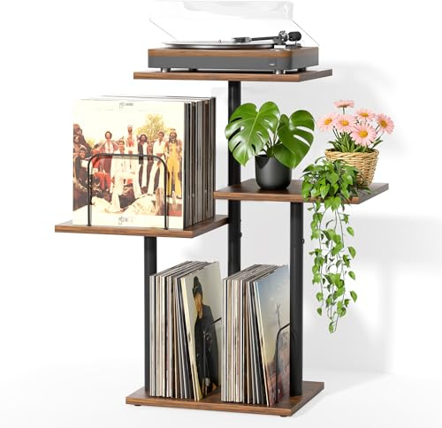 Bikoney Mueble para Tocadiscos de Madera con Soporte para Vinilos