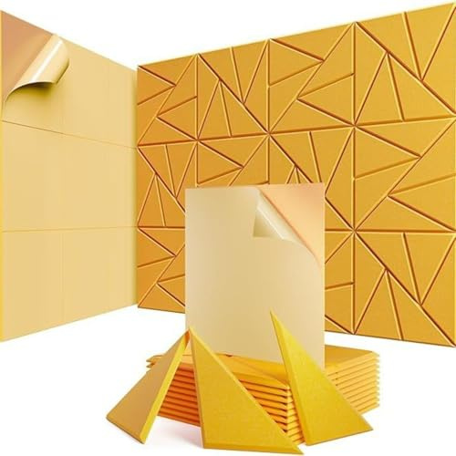 Xiyocadt 12 Stück Akustikpaneele Selbstklebend, 30x30 cm Akustikplatten, Achallschutz Wand für Tonstudio, Studio, Akustische Behandlung und Wanddekoration (Orange Gelb)