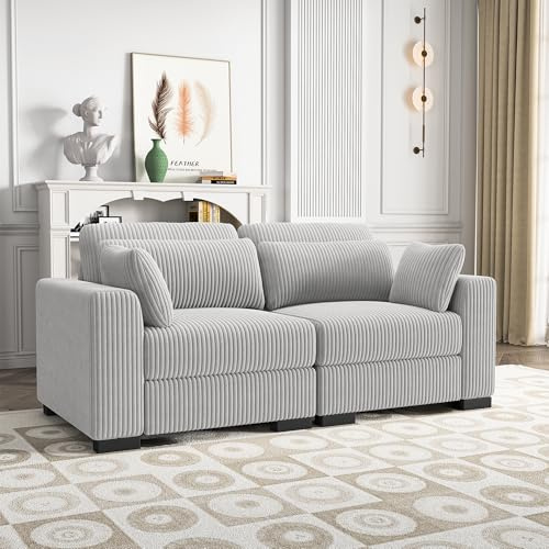 KOOPMAD Cord Ecksofa mit Schlaffunktion, 2-Sitzer Polstersofa, Modulares Ecksofa, Sofas & Couches, Schlafcouch, Couchgarnitur, Schlafsofa für Wohnzimmer, Schlafzimmer und Wohnungen (Grau-A)
