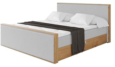 ALTDECOR Boxspringbett mit Matratze und Lattenrost, Topper, Fußteil,Polsterbett mit Bettkasten, Bett mit Stauraum H4-Matratze, Doppelbett, Boxbett - LOLLI9-Z Hellgrau 200x200