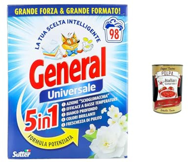 Italian Gourmet Waschmittel Pulver Universal 5,4 kg 98 Waschladungen – Vollwaschmittel für weiße und bunte Wäsche, 5-in-1 Formel, stark gegen Flecken, Frische und Tiefenreinigung