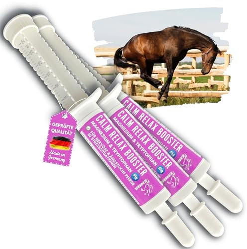 Magnesium Pferd hochdosiert Paste 3x30ml Beruhigungspaste Pferd Beruhigung mit Magnesium I Zusatzfutter Calm Booster Anti Stress I Entspannung Nerven bei Stress I Magnesium für Pferde mit L-Tryptophan