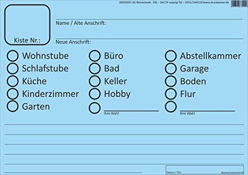 INDIGOS UG® - Umzugsetiketten 100 Stück BLAU - ideall zum Beschriften beim Umzug für Möbel und Kisten - Aufkleber DIN A6