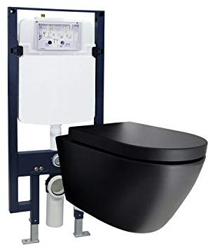 WC-Komplettpaket 42: WC B-8030R in Schwarz Matt und Soft-Close Sitz mit Vorwandelement G3008 und Betätigungsplatte vorne, Betätigungsplatte:Modell 4111 schwarz matt