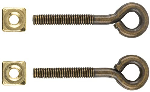 Aged Brass Plain Eye Bolts with Nuts | Pack of 2 | Screw Eye Hook or Eyelet Screw for Bail Pulls & Some Other Furniture | M-1AB