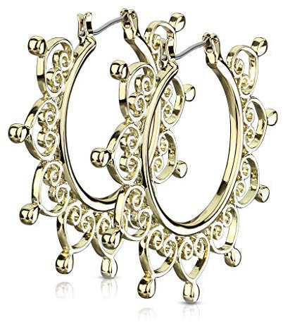 eeddoo® Damen Creolen-Ohrringe aus Edelstahl mit filigranen Ornament Design ((3) Gold)