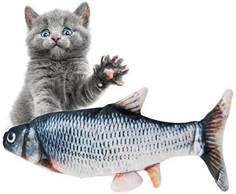 FeiWen Elektrisch Spielzeug Fisch katzenspielzeug Fisch Plüsch Wagging Fisch Catnip Spielzeug für Katze zu Spielen, Beißen, Kauen und Treten (Weiß)