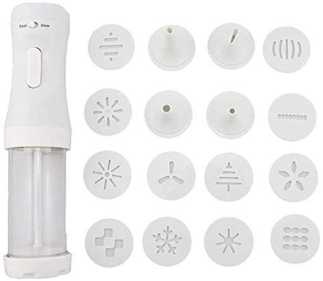 Cookie Press Pastry Press, Electric Pastry Syringe, Adjustable Speed, Professional Pastry Press & Garnish Syringe, 12 Stencils, 4 Nozzles